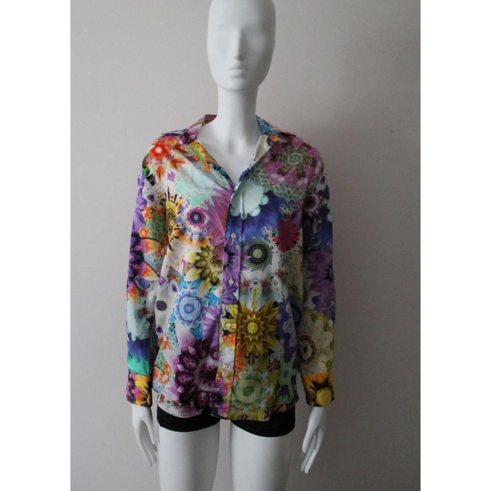 ETRO Floral Geometric Print Cotton Shirt Blouse Colourful Size EU 38/ Small